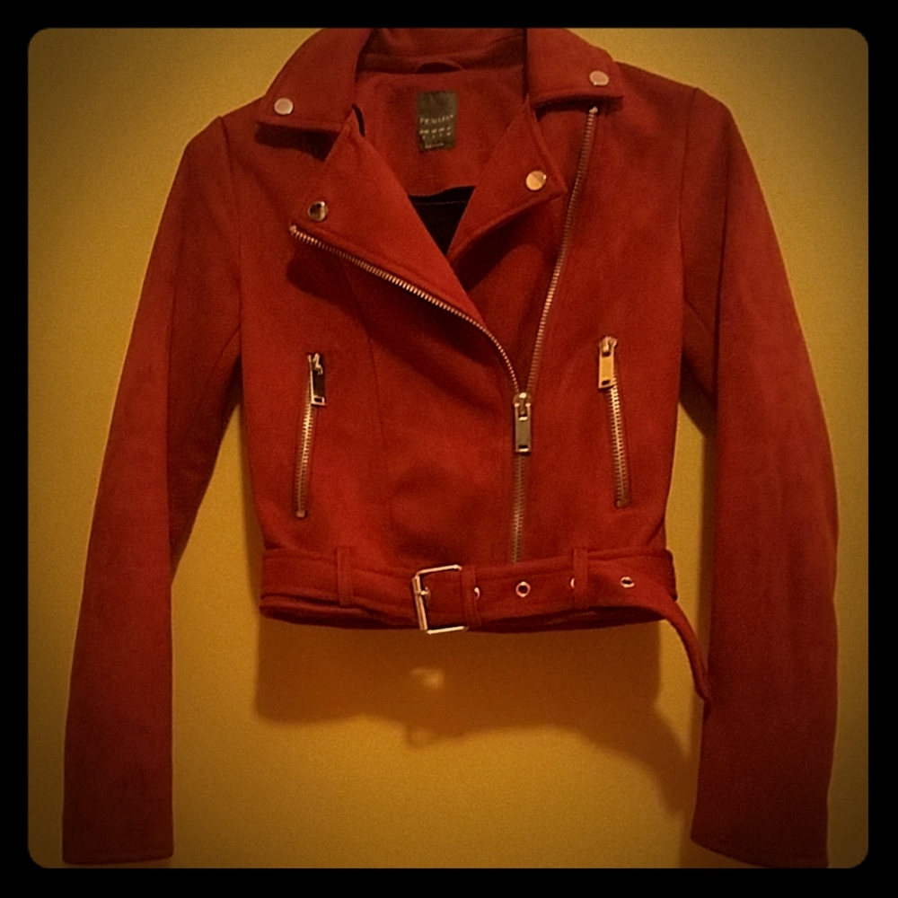 Rust suede moto jacket